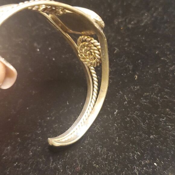 Vintage Alpaca Mexico Silver & Faux Turquoise Chip Inlay oval Cuff Bracelet - Picture 6 of 6